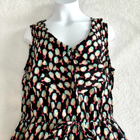 BeBop Bird Print Dress Sleeveless Pockets Black Pink Blue Twee w/ Pockets Large - Picture 4 of 10
